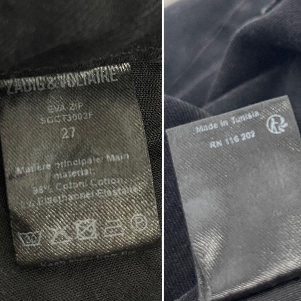 Zadig & Voltaire Paris Eva Zip Jeans Raw Released Hem Slim Skinny Black 27 - Picture 14 of 16